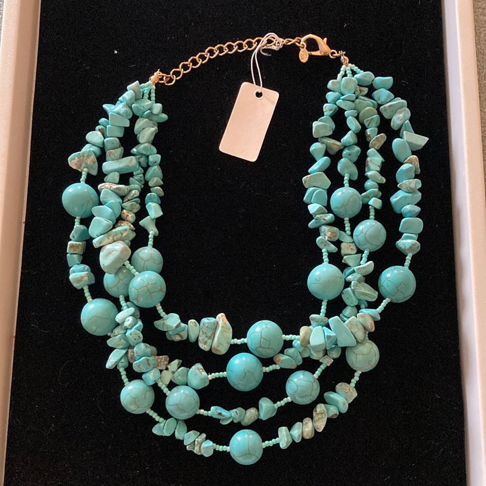 Turquoise beaded stone statement necklace